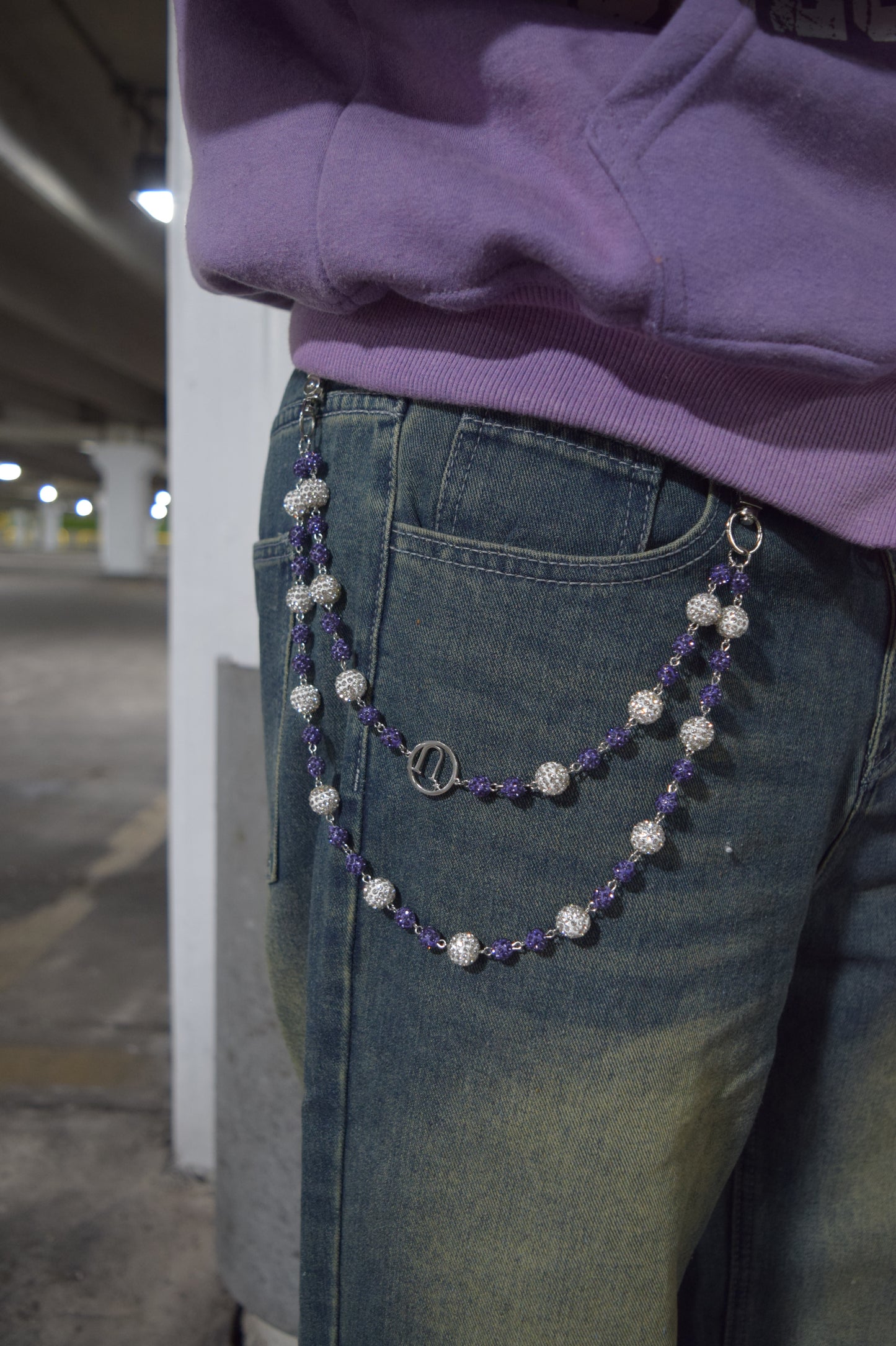 Crystal Beaded Wallet Chain – Purple