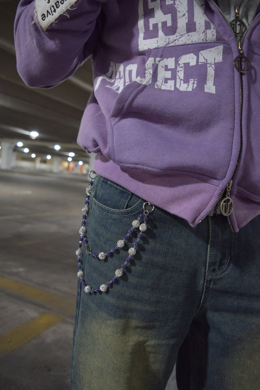 Crystal Beaded Wallet Chain – Purple